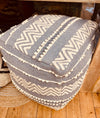 Grey and White Jute Textured Pouffe