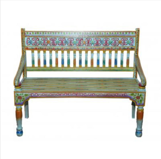 Hand Painted Indian Bench