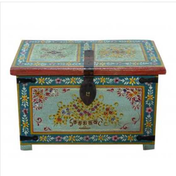 Hand Painted Indian Lift Top Chest