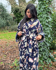  Velvet Long Robe Navy Bird of Paradise