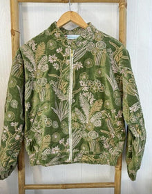  Pink Embroidered Green Velvet Bomber Jacket