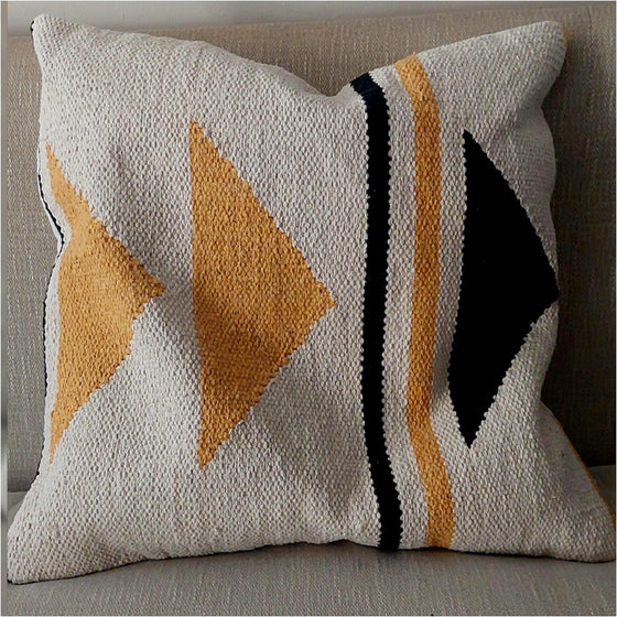 Kilim Mustard Square Cushion with a Triangle Design 50 x 50 cm - Jaiipur Collection