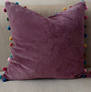 Lilac Cotton Velvet Pom Pom Large Square Cushion 50 x 50 cm