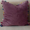 Lilac Cotton Velvet Cushion with Pom Poms - Jaipur Collection