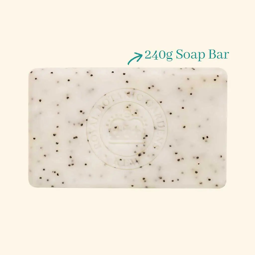 240g soap bar with speckled texture on a white background