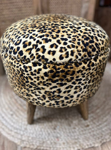  Leopard Print Cotton Velvet Footstool