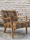 Leopard Print Cotton Velvet Wooden Armchair