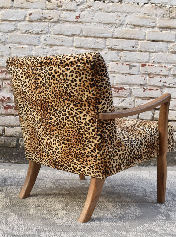 Leopard Print Cotton Velvet Wooden Armchair