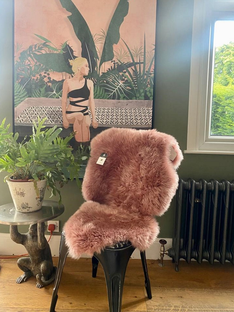 Long Wool Single Sheepskin Large Pink