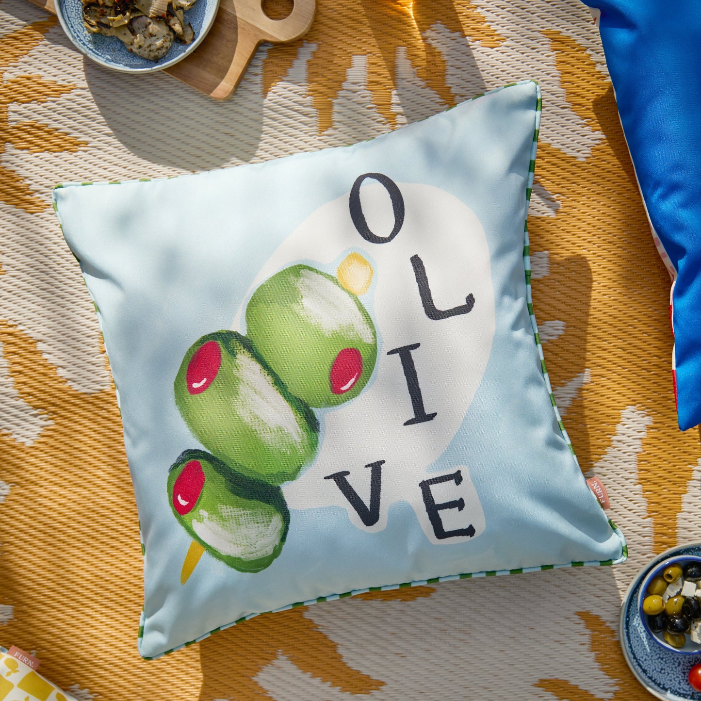 Mediterranean Olive Cushion unde the sun