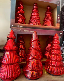  Micro Led Glass Trees Set Of 3 Red