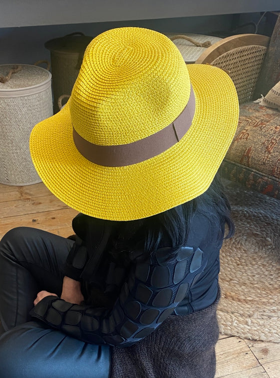 Mustard Panama Folding Hat with Bag