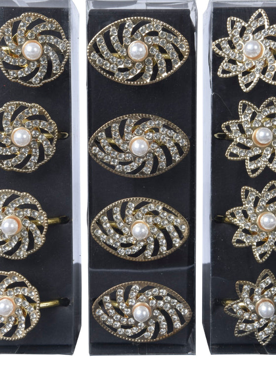 Napkin Ring Box Of 4 Gold With Pearl Gold