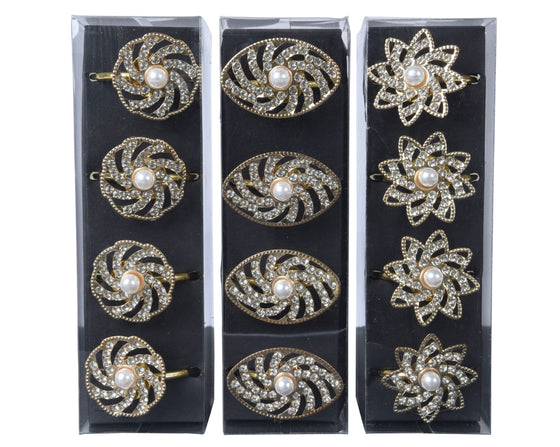 Napkin Ring Box Of 4 Gold With Pearl Gold