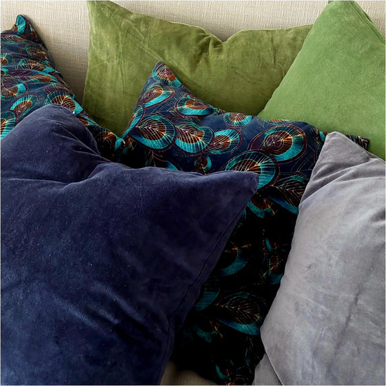 Olive Green Cotton Velvet Cushion 50 x 50 plus toning velvet cushions - Jaipur Collection