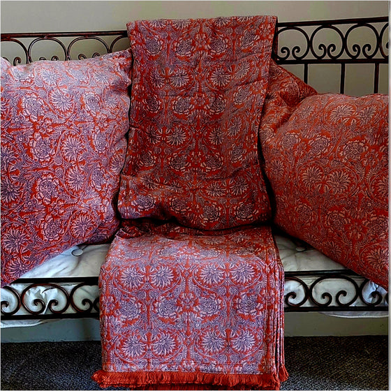 Orange Paisley Cotton Velvet Square Cushion 50 x 50 cm
