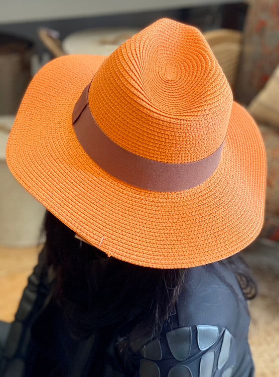 Orange Folding Panama Hat with Bag