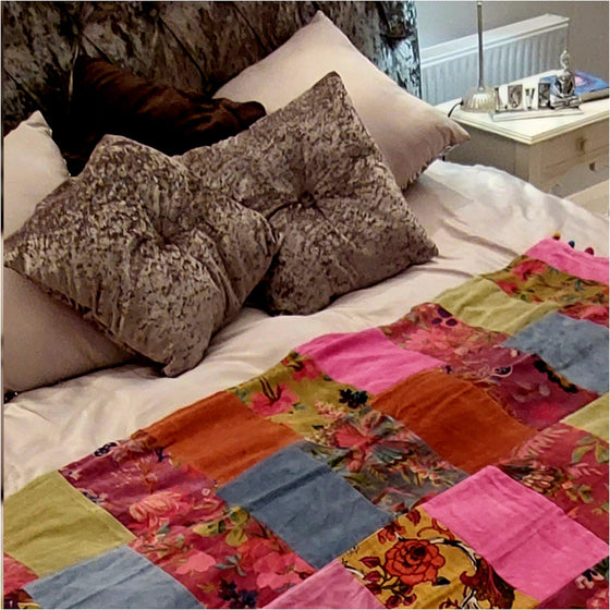 Patchwork Design Cotton Velvet Throw - Jaipur Collection