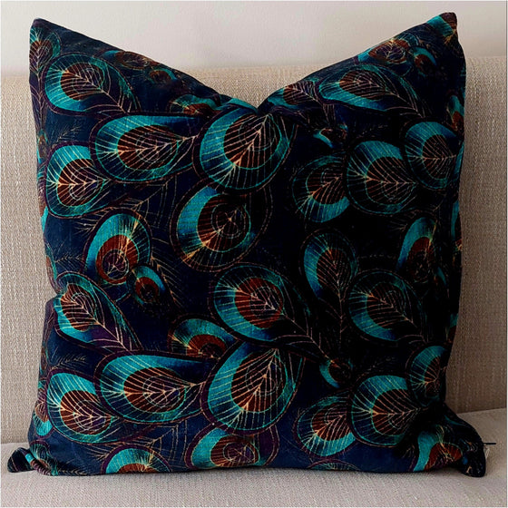 Peacock Design Large Cotton Velvet Square Cushion 50 x 50 cm - Jaipur Collection
