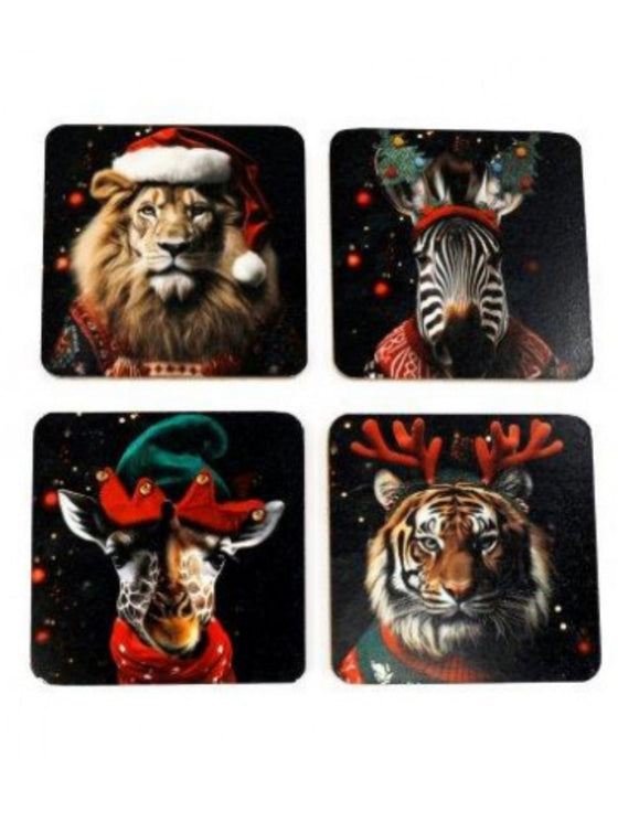 Pack of Four Christmas Animal Coasters