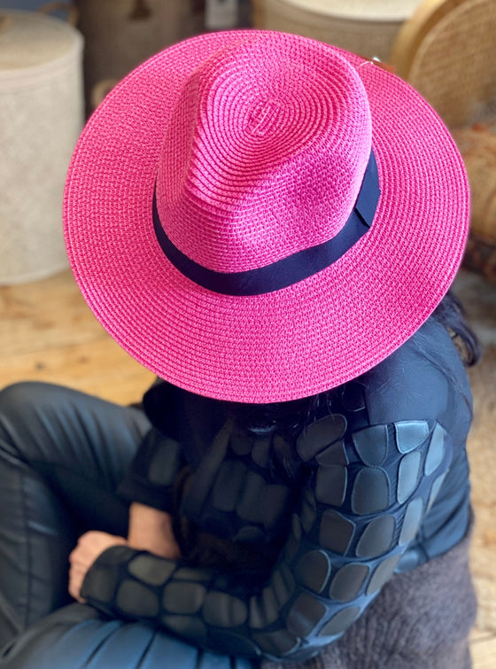 Pink Folding Panama Hat with Bag