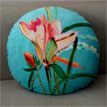  Round Blue Cotton Velvet Floral Design Cushion - Scape Interiors Exclusive Jaipur Collection