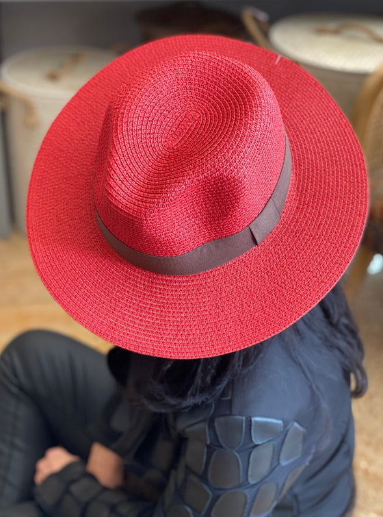 Red Folding Panama Hat with Bag