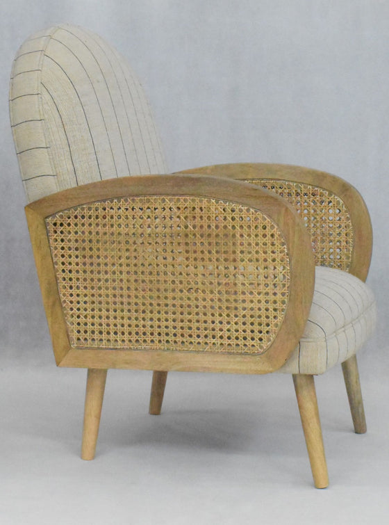 Retro Pinstripe Chair With Cane Side Panel