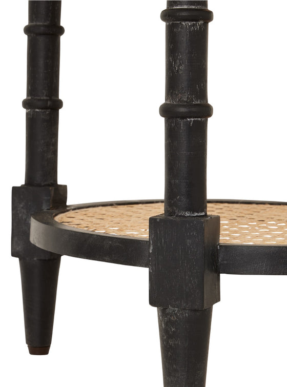 Ruffles Tall Black Round Side Table With Rattan