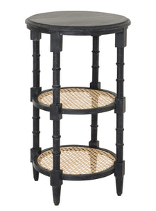  Ruffles Tall Black Round Side Table With Rattan