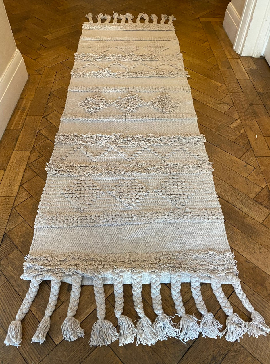 Runner Cream Tufted  Wool  60 x 180 cm