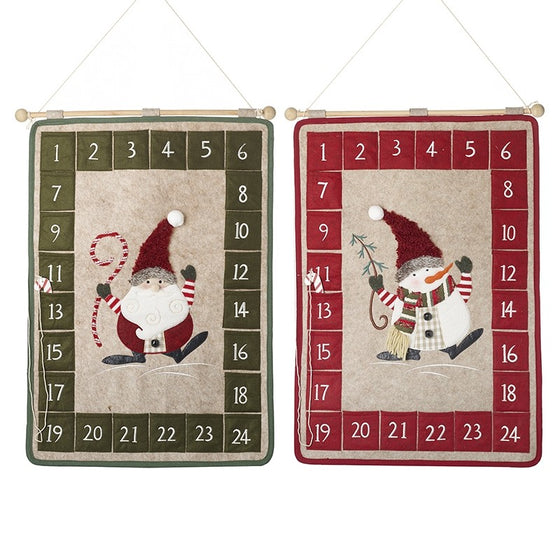 Santa & Snowman Hanging Fabric Advent Calendars