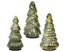  Set Of 3 Glass Led Trees Green