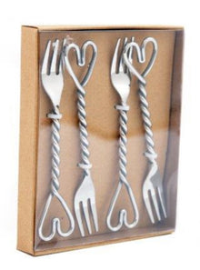  Set Of 4 Twist Heart Forks Silver