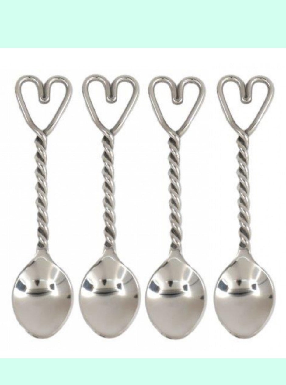 Set Of 4 Twist Heart Spoons Silver