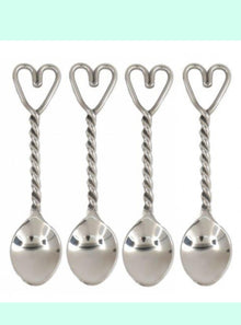  Set Of 4 Twist Heart Spoons Silver