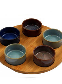  Set Of 5 Tapas Dishes With Bamboo Plate