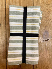  Set of Four Christmas Cotton Green Striped Napkins