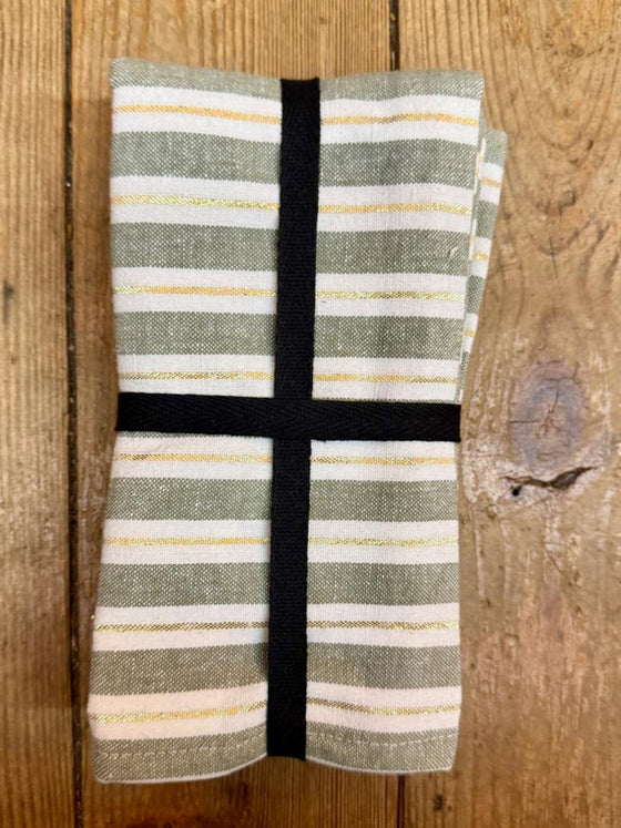 Set of Four Christmas Cotton Green Striped Napkins