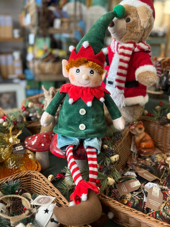 Sitting Elf With Dangling Legs Red & Green