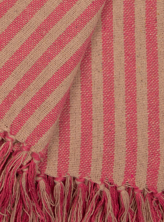 Stripe Pink & Beige Cotton Throw