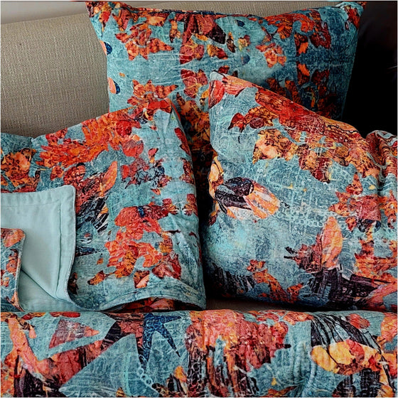Mary Cotton Velvet Abstract Print Square Cushion 50 x 50