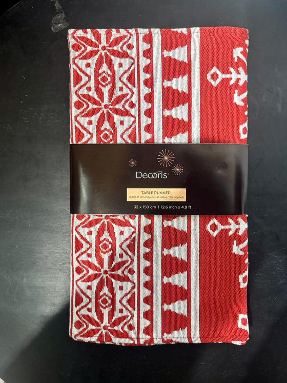 Table Runner Red & Cream