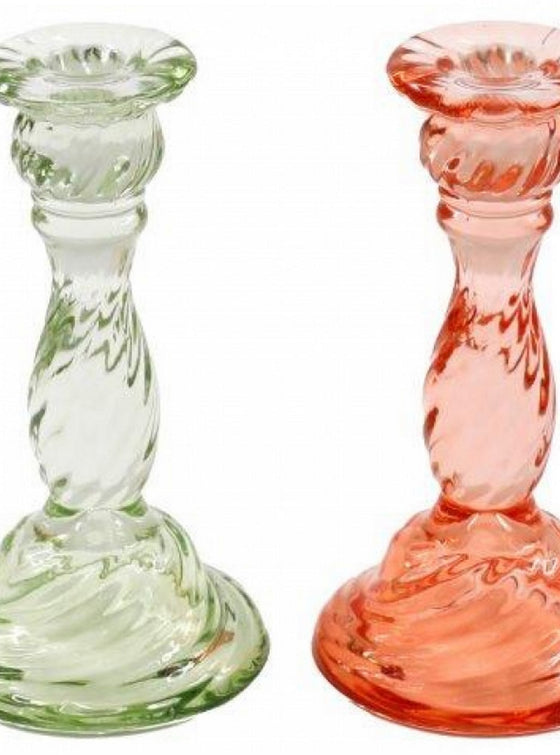 Tall Twisted Glass Candlestick Pink or Green