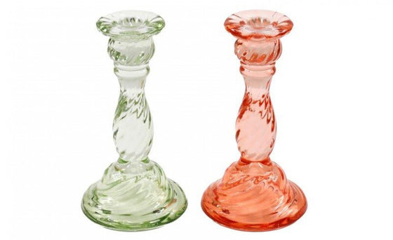 Tall Twisted Glass Candlestick Pink or Green