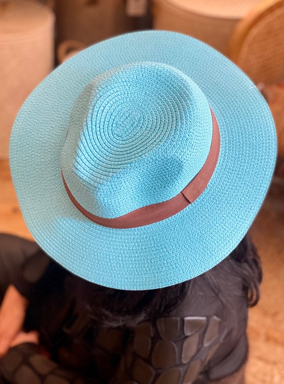 Turquoise Folding Panama Hat with Bag