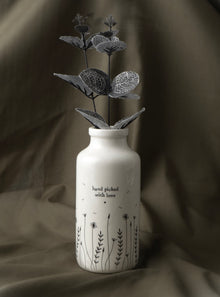  White Ceramic Bottle Vase "Hand Picked With Love"