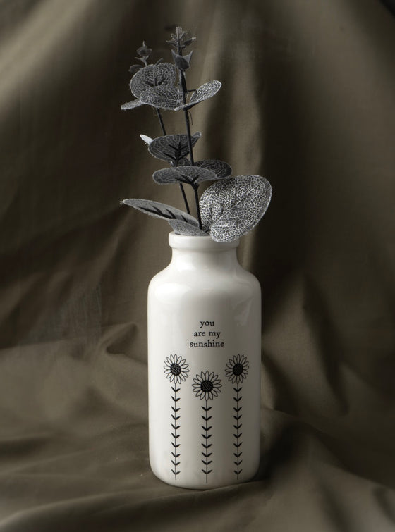 White Ceramic Bottle Vase "You Are My Sunshine"