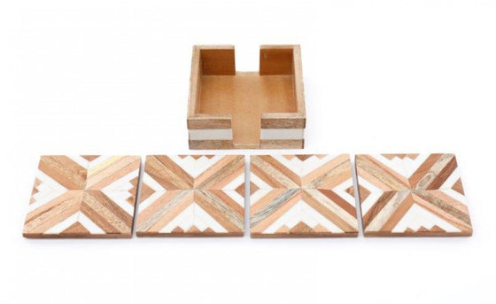 Wooden Patterned  Set of Four Coasters