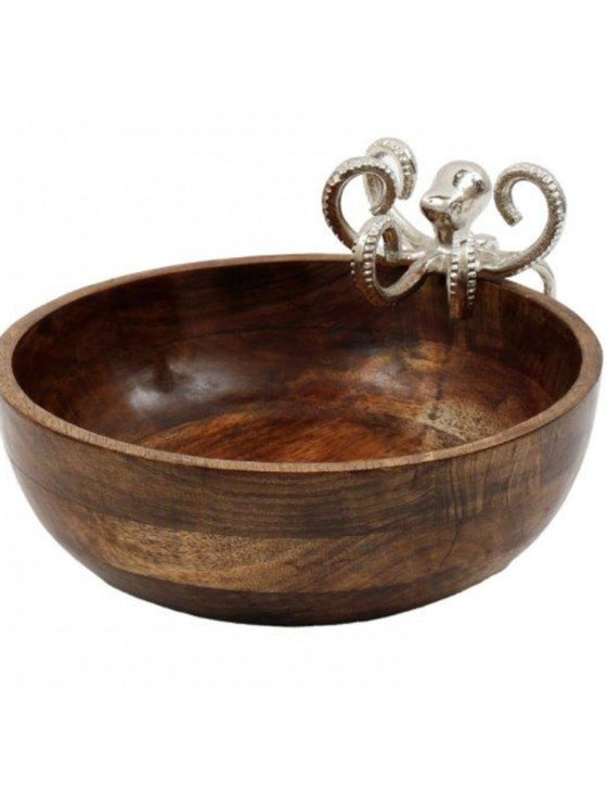 Wooden Bowl With Octopus Wood & Silver